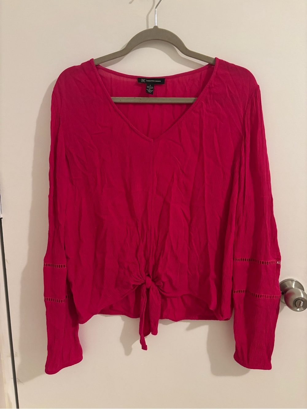 INC International Concepts Hot Pink Tie-Front V-Neck Long Sleeve Top